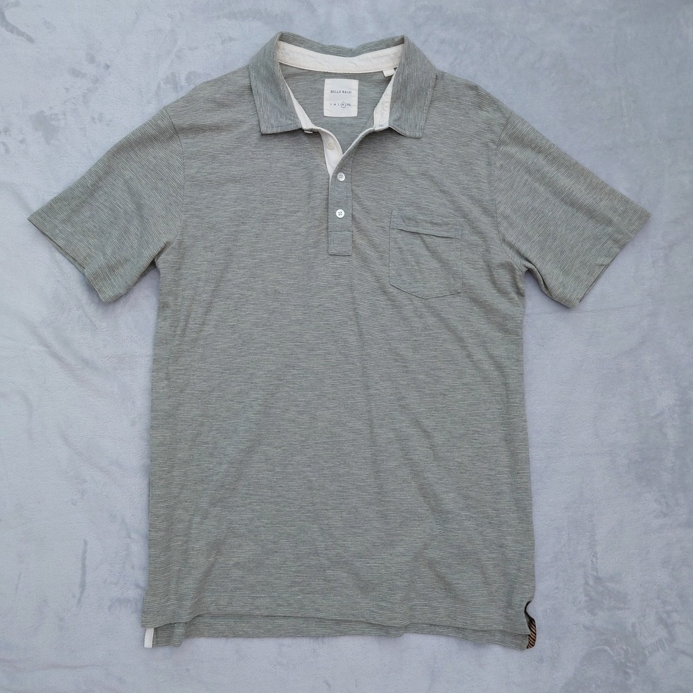 Billy Reid Polo Shirt Mens XL Heathered Gray Stripe Short Sleeve Pocket Casual